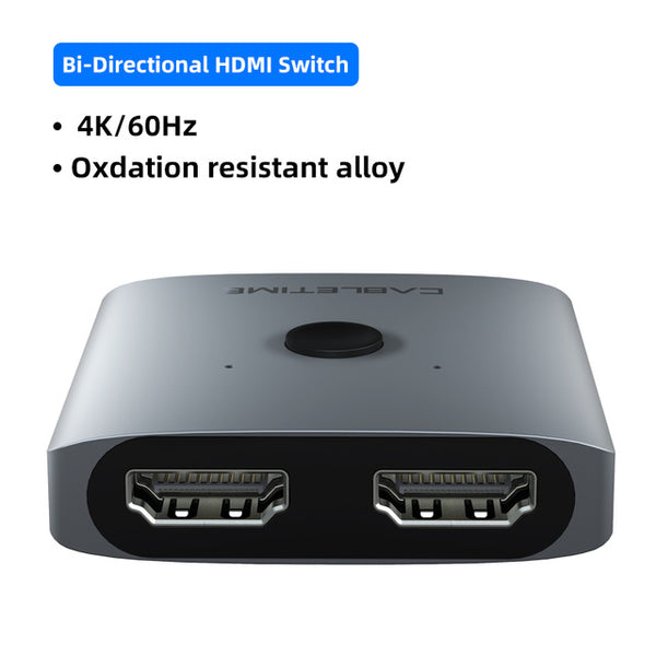 CABLETIME HDMI Splitter 4K 60Hz 1x2/2x1 Adapter HDMI Switcher 2 in 1 Converter